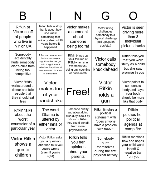 RSM reunion Bingo Card