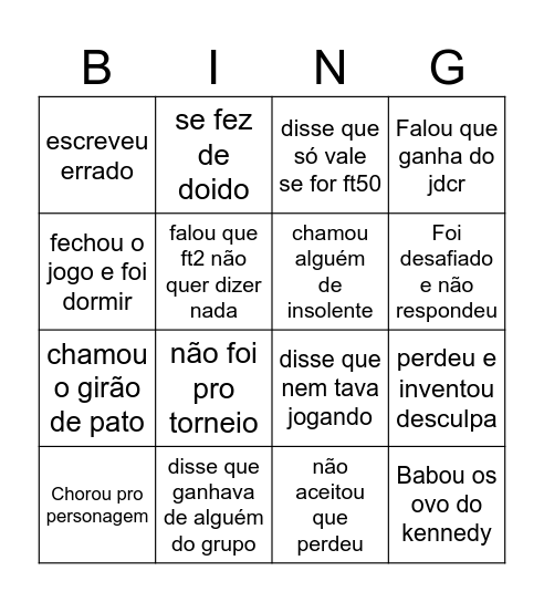 Bingo do Miqueias v1 Bingo Card