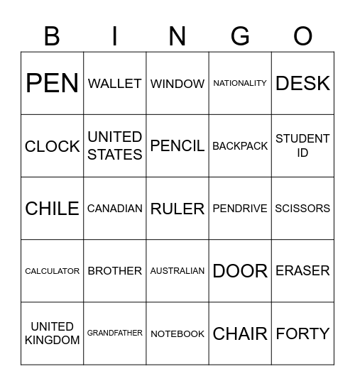 Untitled Bingo Card