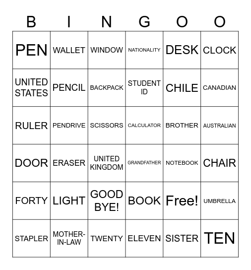 Untitled Bingo Card