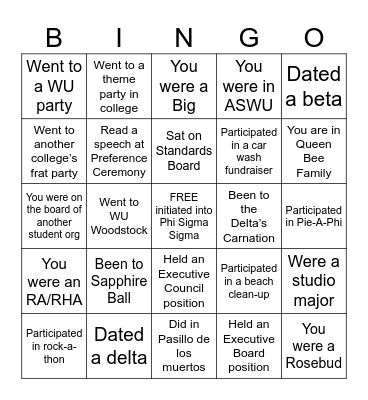 Phi Sigma Sigma Zeta Alpha Bingo Card
