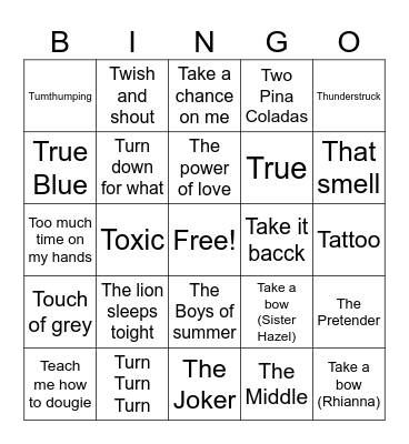 Songs that begin with T Bingo Card