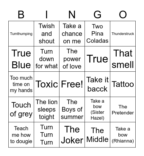 Songs that begin with T Bingo Card