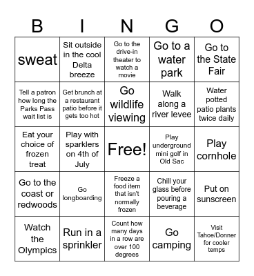 Summer in Sacramento Bingo Card