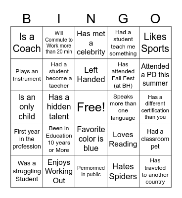 Mentor/Mentee Social Bingo Card