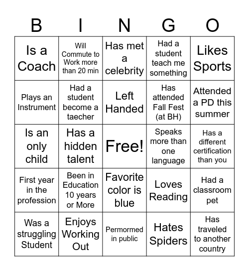 Mentor/Mentee Social Bingo Card