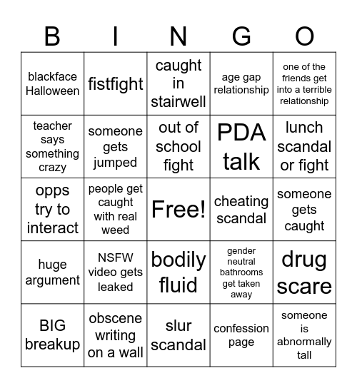 junior bingo Card