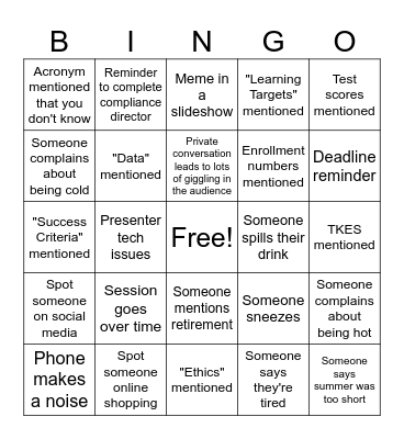 Professional Development Bingo Card