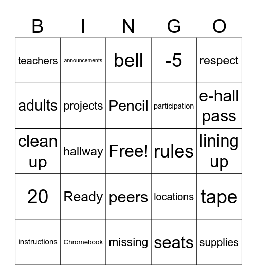 Rules Bingo Card