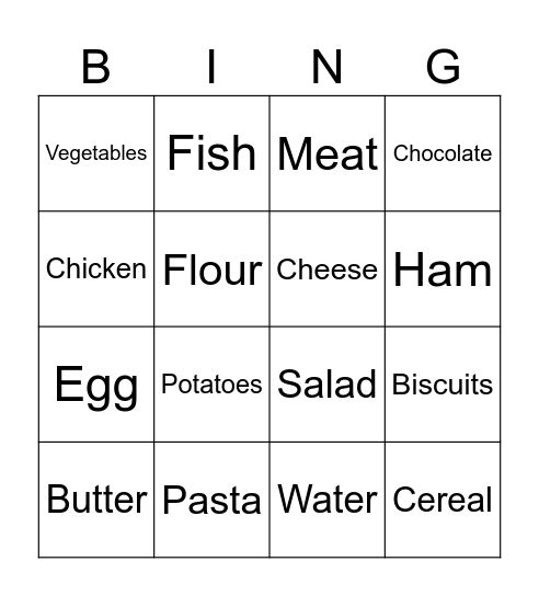 Food Bingo Card