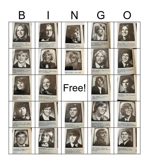 B 1974 Bingo Card