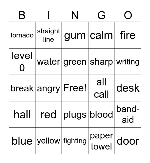 Safety Bingo Card