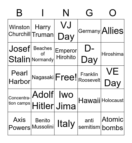 World War II  Bingo Card