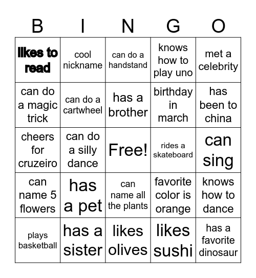 frist day Bingo Card