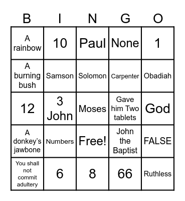 Bible Bingo - 1 Bingo Card