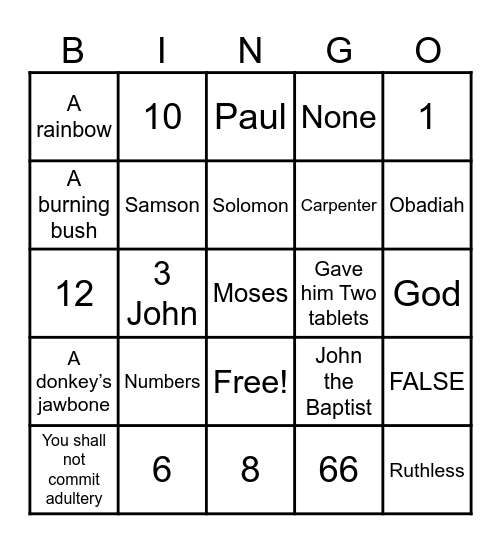 Bible Bingo - 1 Bingo Card
