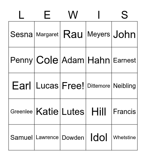 Lewis Reunion Bingo Card