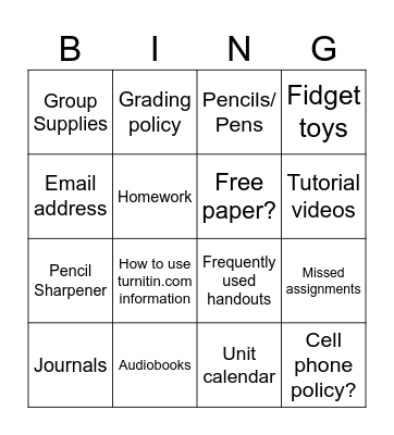 Where and How, Room 56 Bingo Card