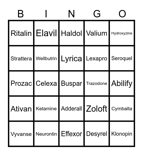 Psychopharmacology Bingo Card