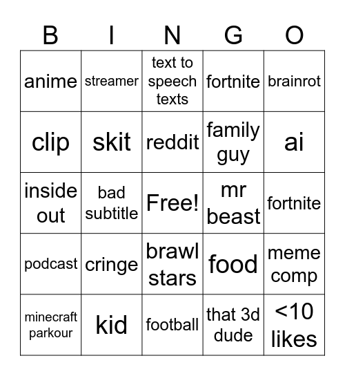 Untitled Bingo Card