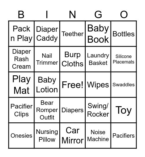 Baby Shower Gifts Bingo Card
