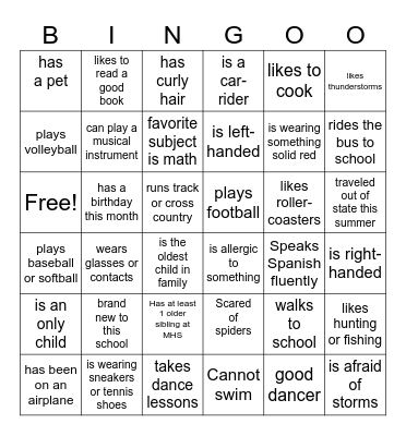 GETTING TO KNOW YOU Bingo Card