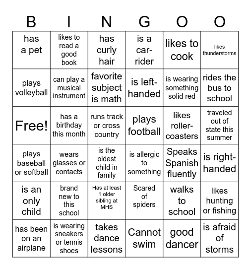 GETTING TO KNOW YOU Bingo Card