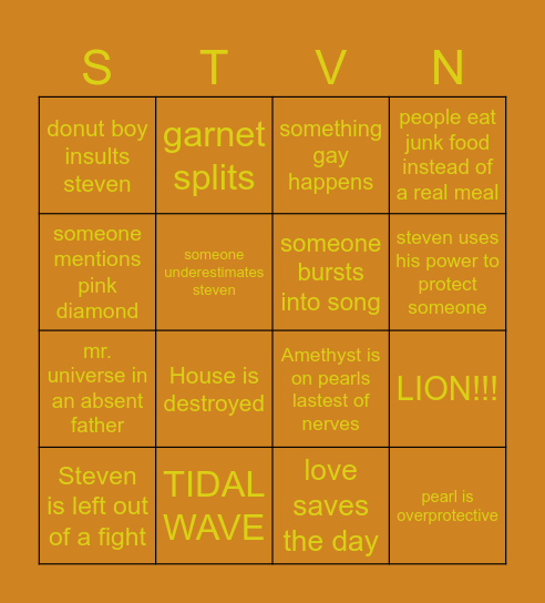 STEVEN UNIVERSE BINGO Card