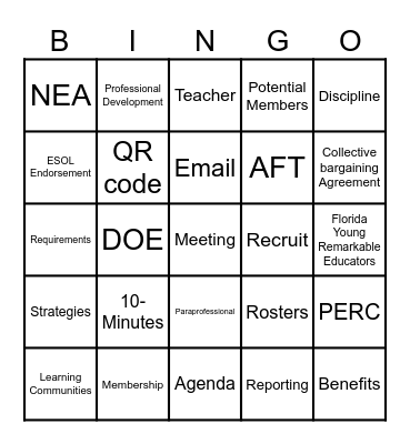 DTU BACK TO SCHOOL Bingo Card