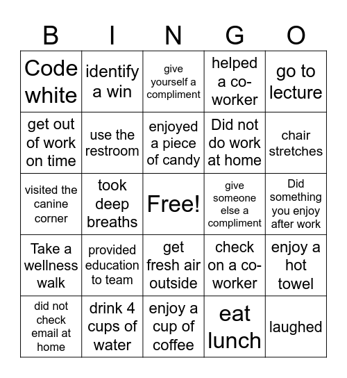 self care bingo Card