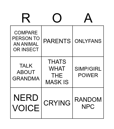 packgod Bingo Card