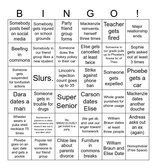 School Year Bingo Card