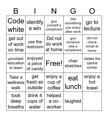 self care bingo Card