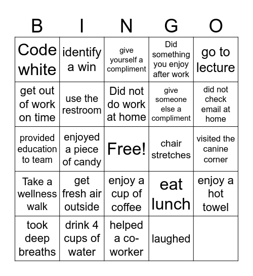 self care bingo Card