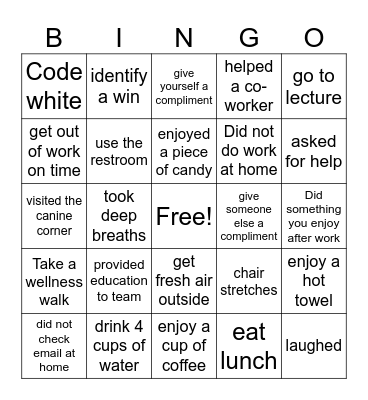 self care bingo Card