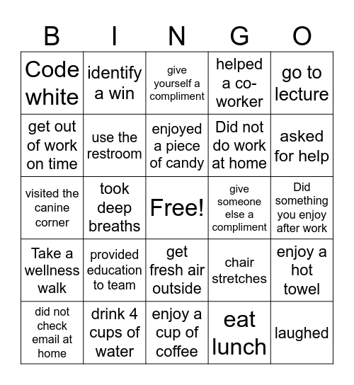 self care bingo Card