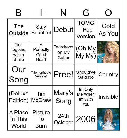 Taylor Swift (Debut) Bingo Card