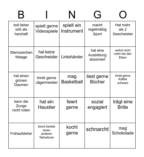 Kennenlern-Bingo Card