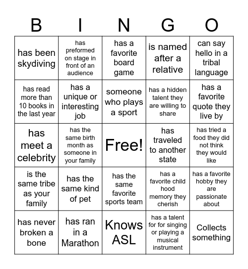 Find Someone Who Bingo Card