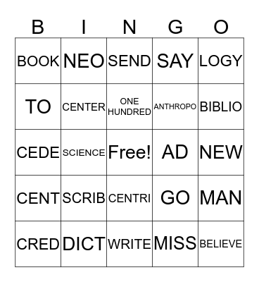 Vocabulary Words for List #4 Bingo Card