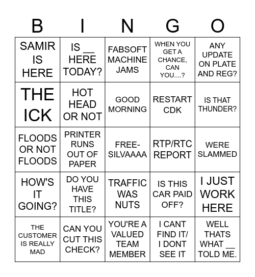 OFFICE BINGO Card