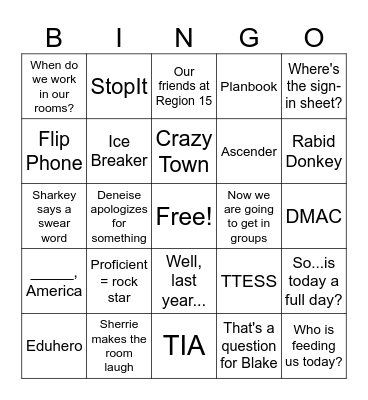 Inservice Bingo Card