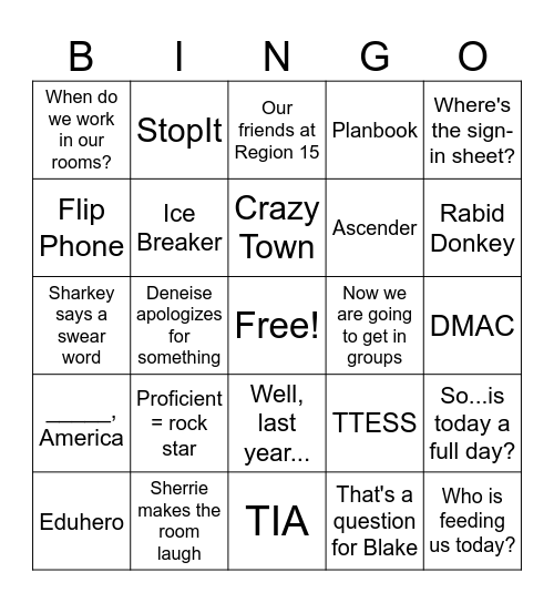 Inservice Bingo Card