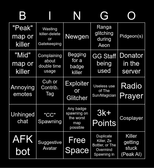 The Midnight Horrors Experience Bingo Card