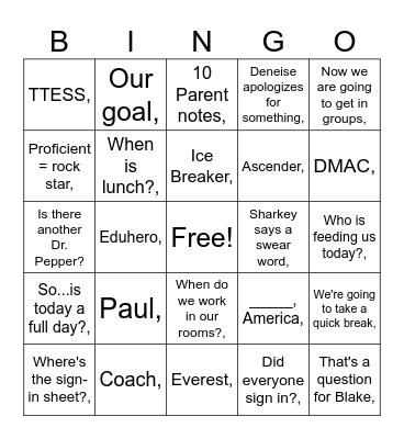 Inservice Bingo Card