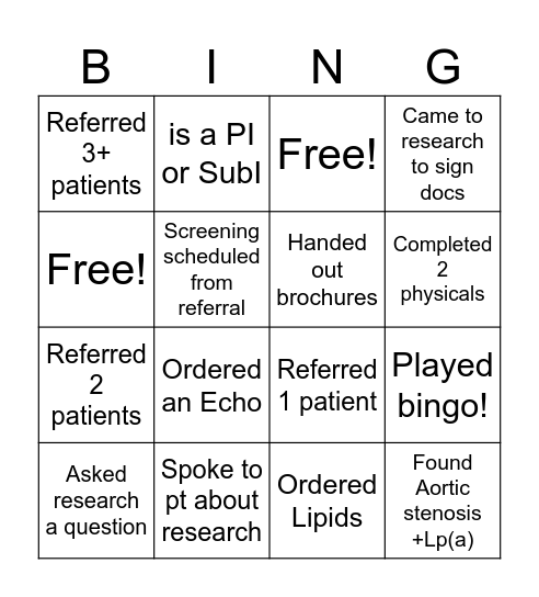 Research Bingo Card