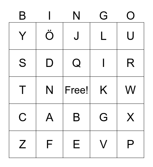 Buchstaben Bingo Card