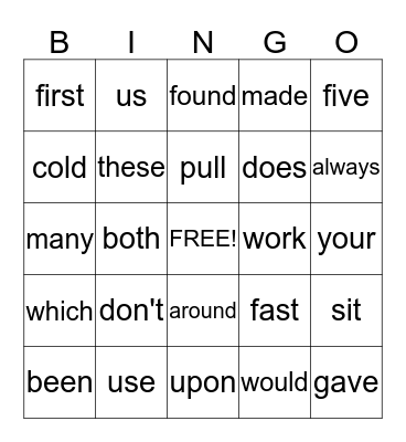 2nd Grade Bingo Card
