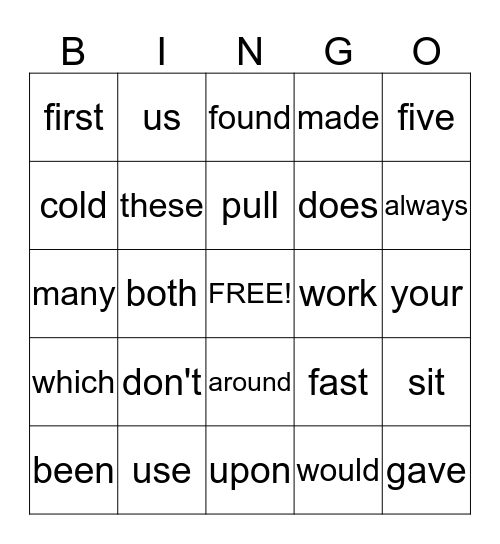 2nd Grade Bingo Card