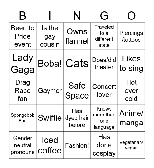 Queer Bingo Card